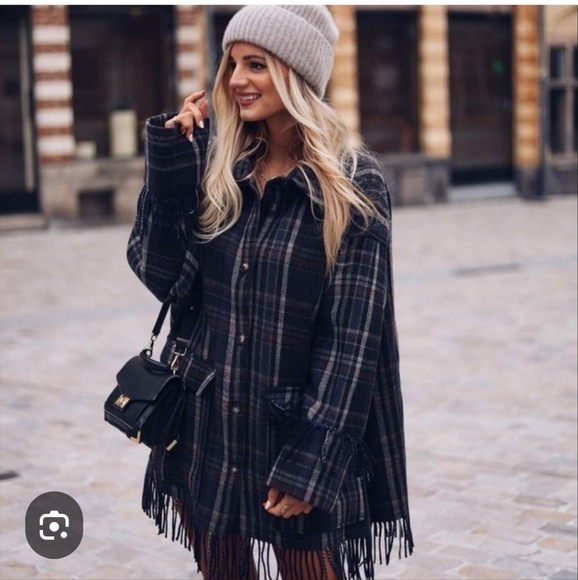 H&M Wool Blend Plaid Fringed Shacket Jacket Manteco Woven In Italy Collection XL - Picture 4 of 12